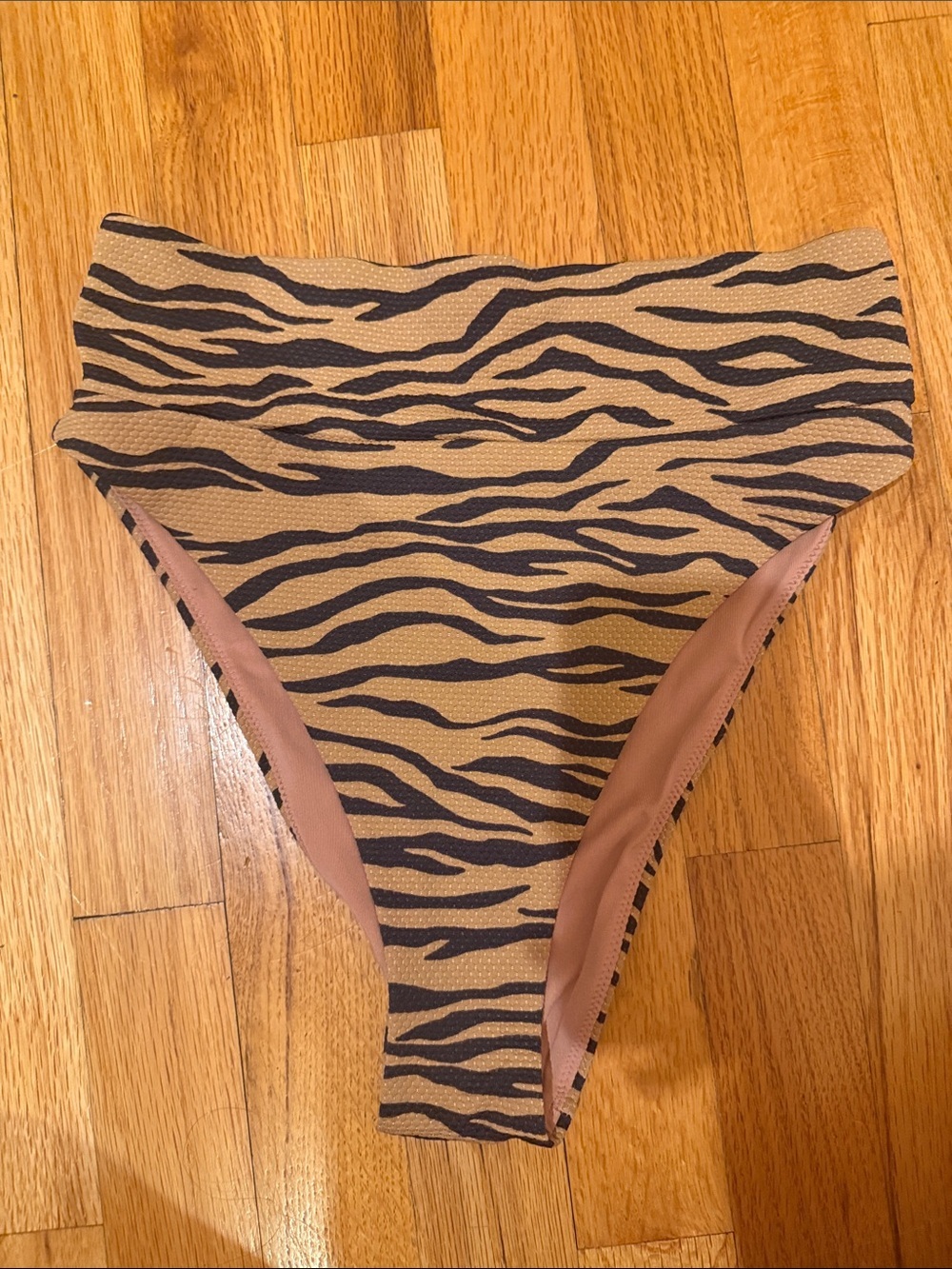 NWT High-Waist Zebra Print Bikini Bottoms - Tan & Black